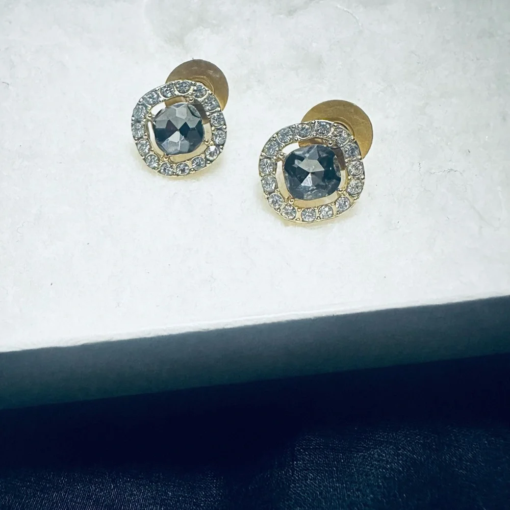 Monet Gold and Black Crystal Earrings - Picture 3 of 4